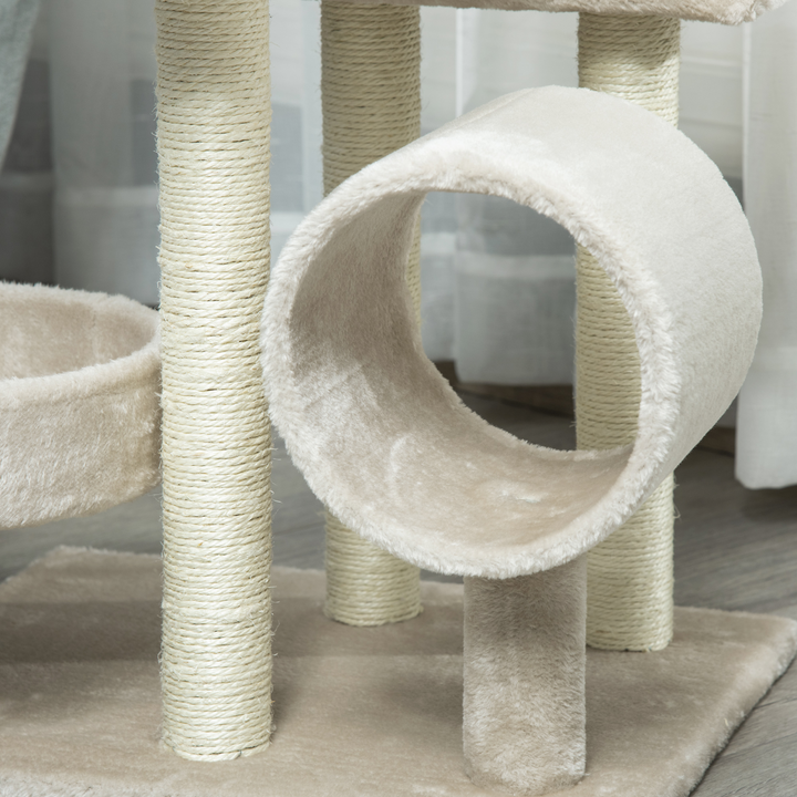 Multi-Level Large Cat Tree Scratching Post Perch Play Center Tunnel Beige