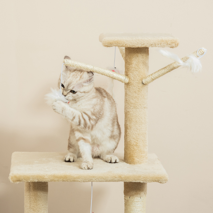 Deluxe Cat Tree Condo: Activity Center with Scratching Post & Toys - Beige 131cm
