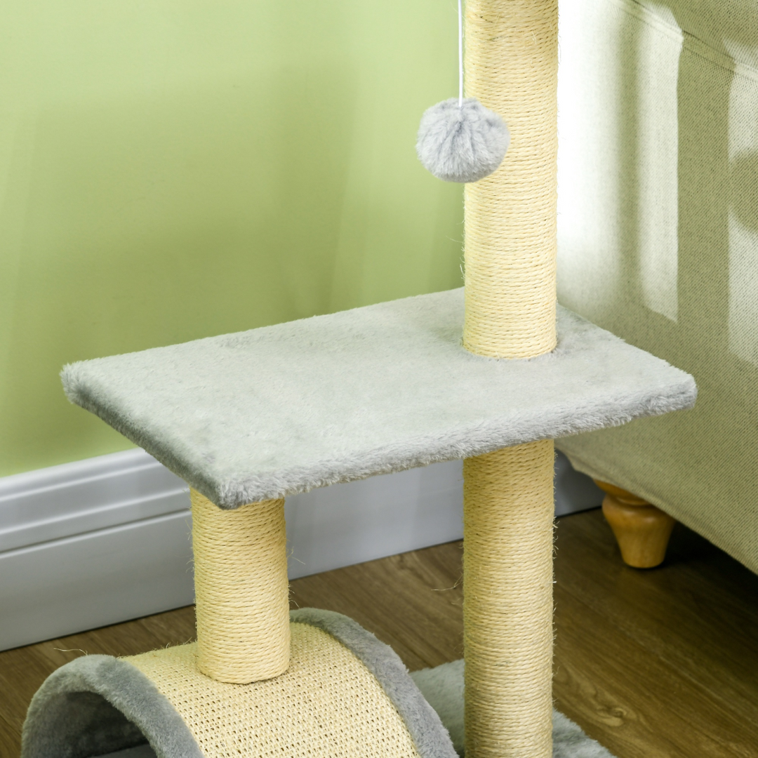 Cozy Cat Haven: PawHut 72cm Climbing Tower with Sisal Post - Light Grey