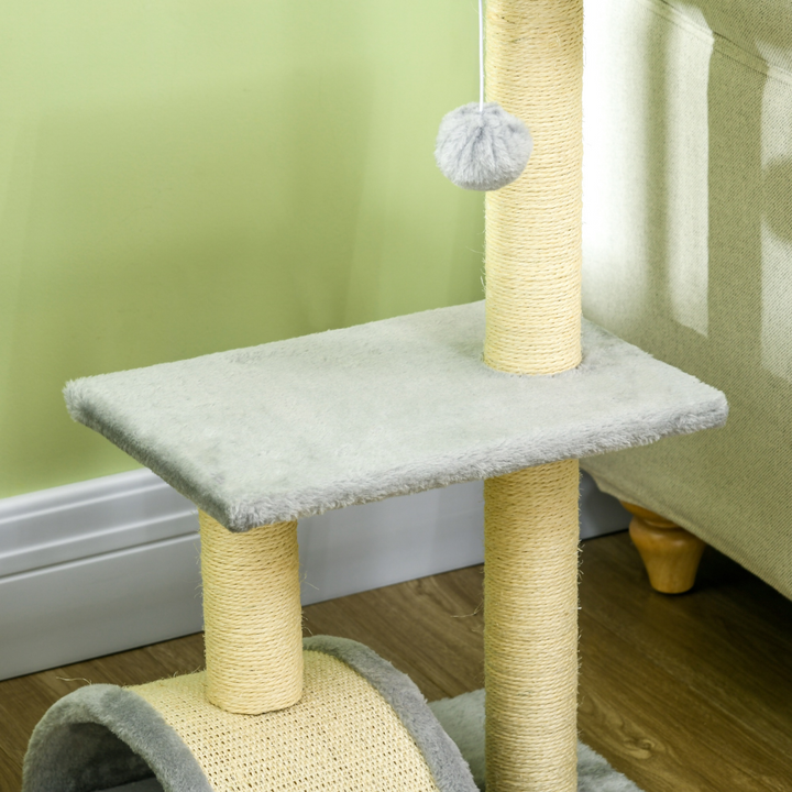 Cozy Cat Haven: PawHut 72cm Climbing Tower with Sisal Post - Light Grey