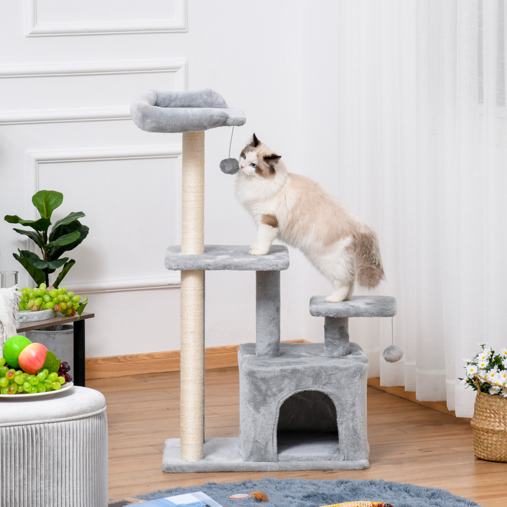 PawHut Deluxe Cat Tree Tower with Scratching Posts & Playful Hanging Balls