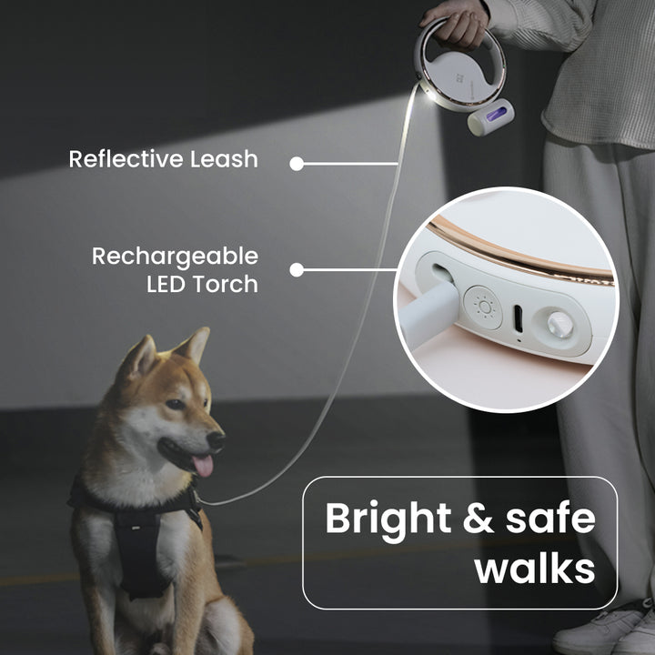 Lumi Leash 4-in-1 Retractable Dog Lead (3m) with LED Torch &amp; Poop Bag Dispenser