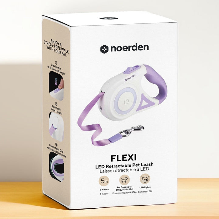 Flexi Leash LED Retractable Dog Lead (5m) with Touch-Control Lights | Purple