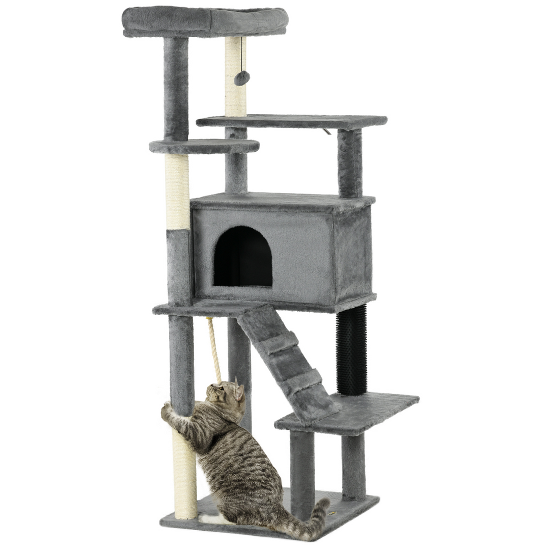 PawHut Ultimate Cat Tree: Climb, Scratch & Play - Cozy Grey Haven!