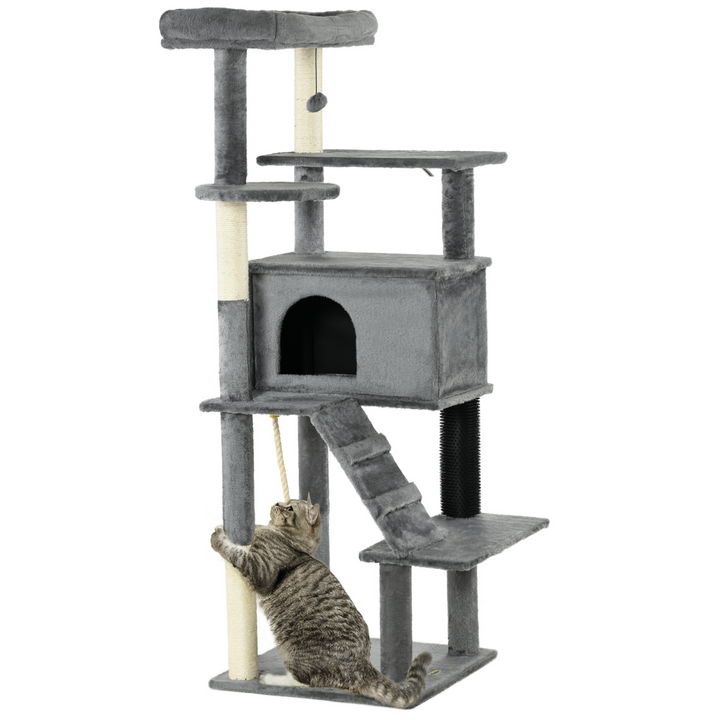 PawHut Ultimate Cat Tree: Climb, Scratch & Play - Cozy Grey Haven!
