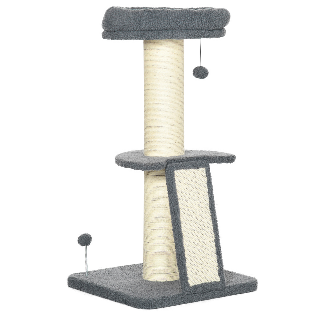 Deluxe Dark Grey Cat Tree Tower with Scratching Posts & Toy Ball
