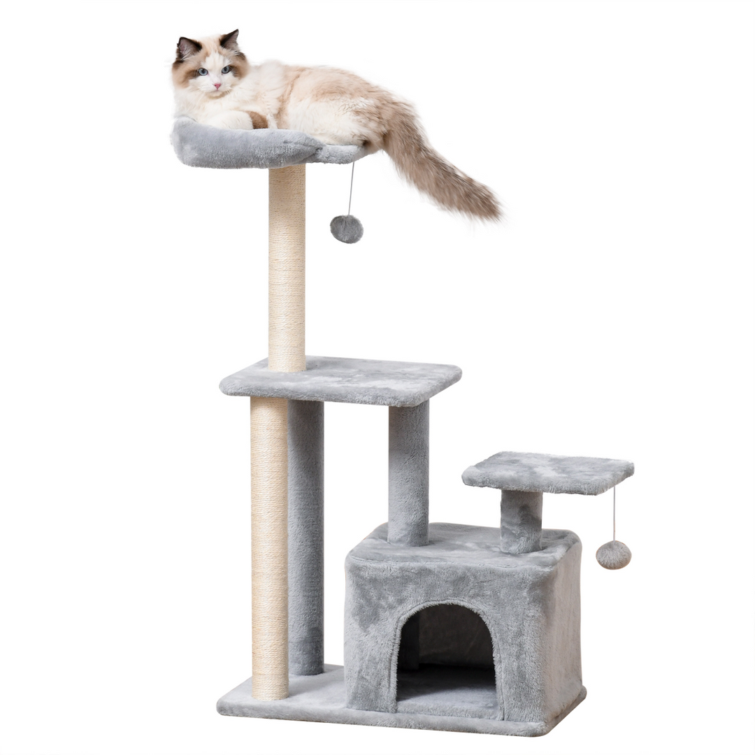 PawHut Deluxe Cat Tree Tower with Scratching Posts & Playful Hanging Balls