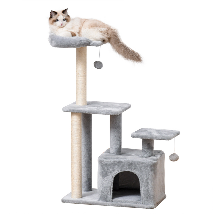 PawHut Deluxe Cat Tree Tower with Scratching Posts & Playful Hanging Balls