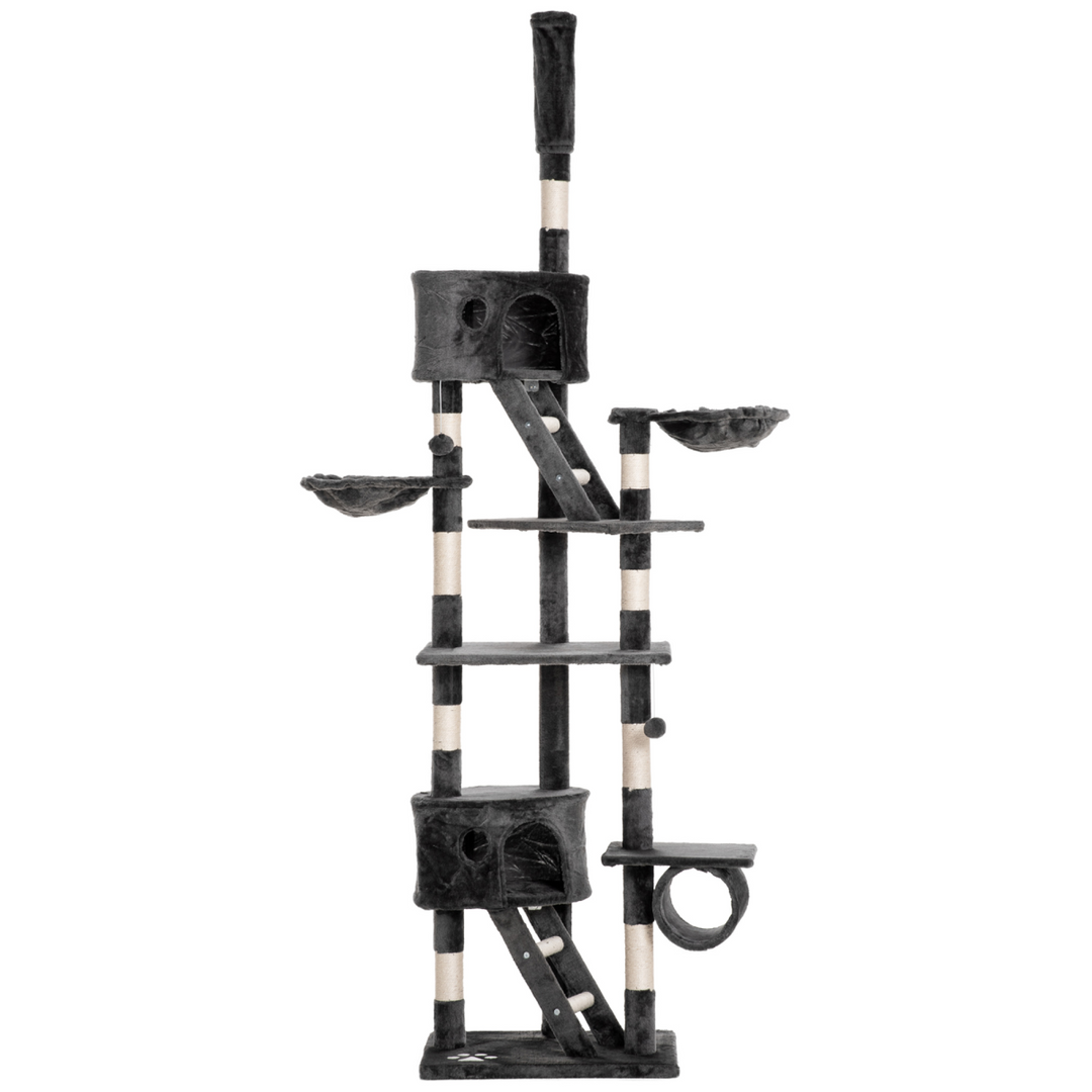 PawHut Adjustable Floor-to-Ceiling Cat Tree: Plush Fun & Scratching Posts!