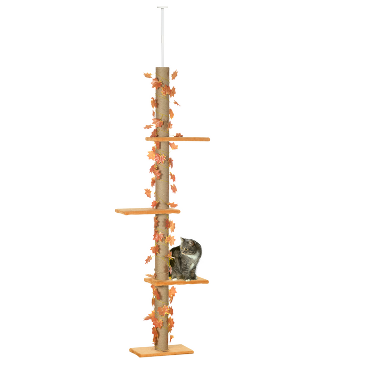 Sturdy 242cm Adjustable Cat Tree - Ultimate Floor-to-Ceiling Fun in Orange!