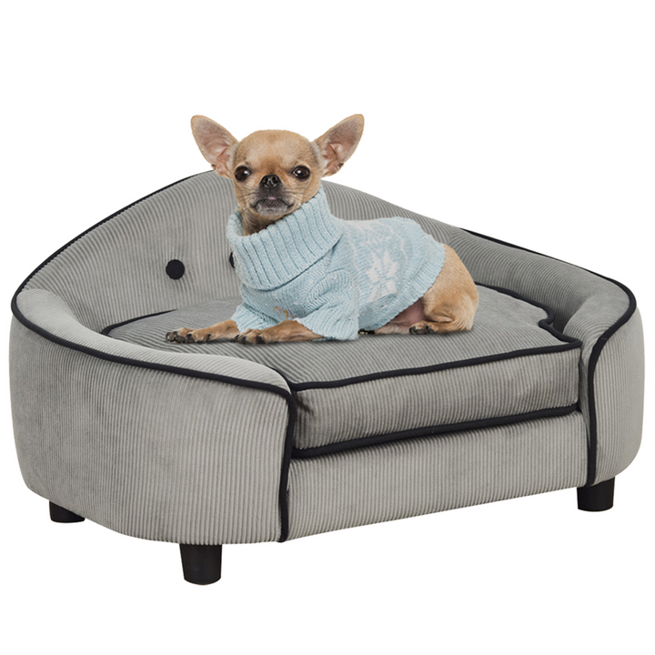 Cozy Grey Dog Sofa Bed with Padded Cushion for XS & S Size Pets - Easy Assembly!