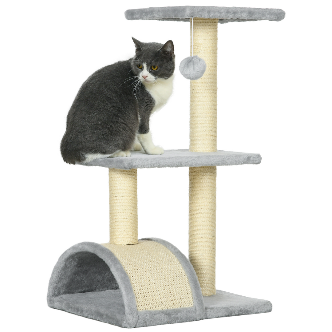 Cozy Cat Haven: PawHut 72cm Climbing Tower with Sisal Post - Light Grey