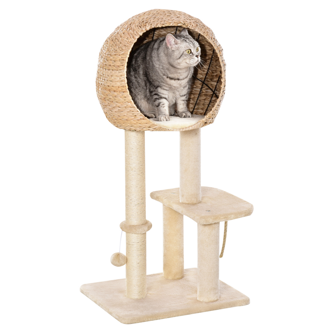 PawHut 100cm Cat Tree Tower: Cozy Condo & Fun Climbing Adventure!
