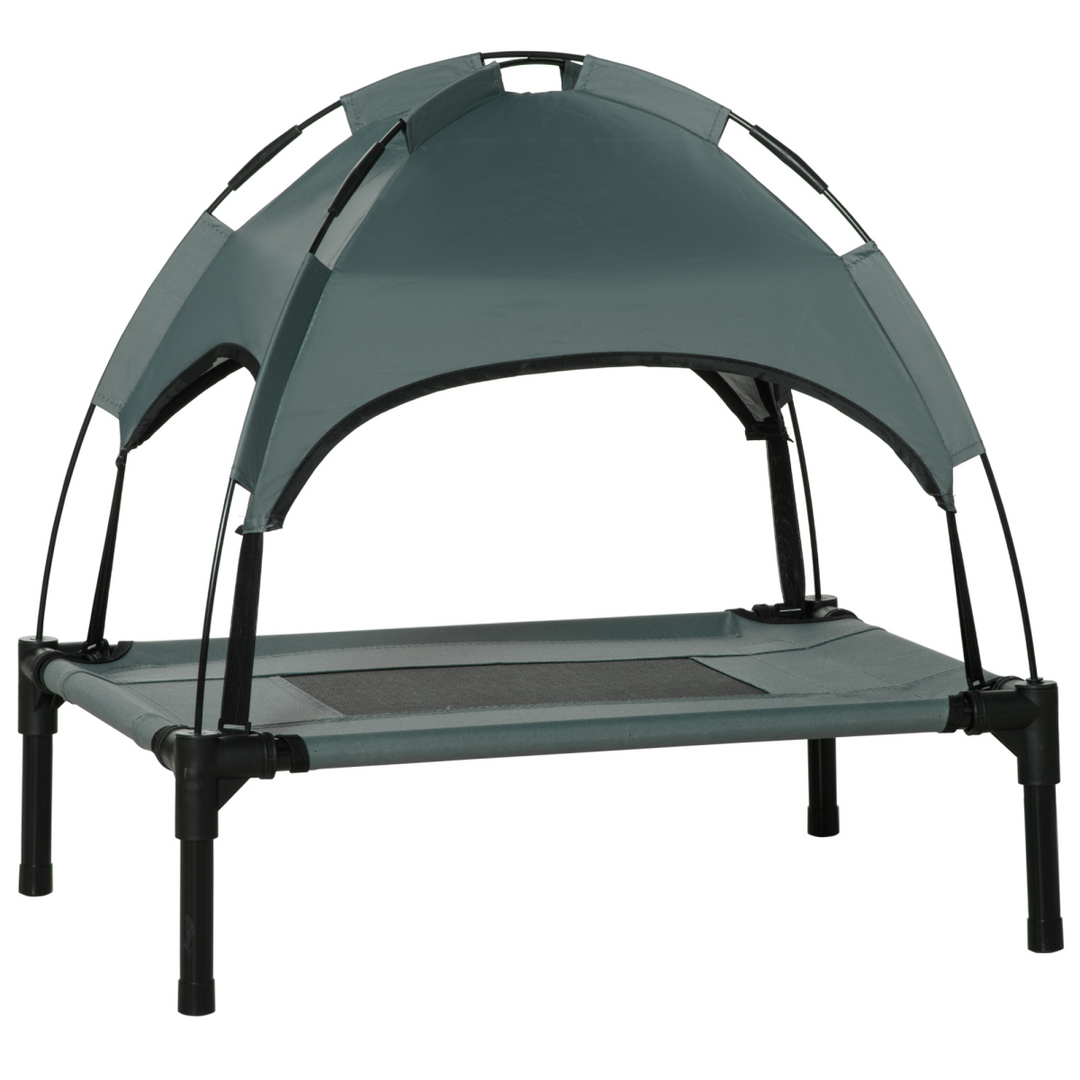 Cooling Elevated Dog Bed with Canopy - PawHut 61 cm Grey Pet Cot