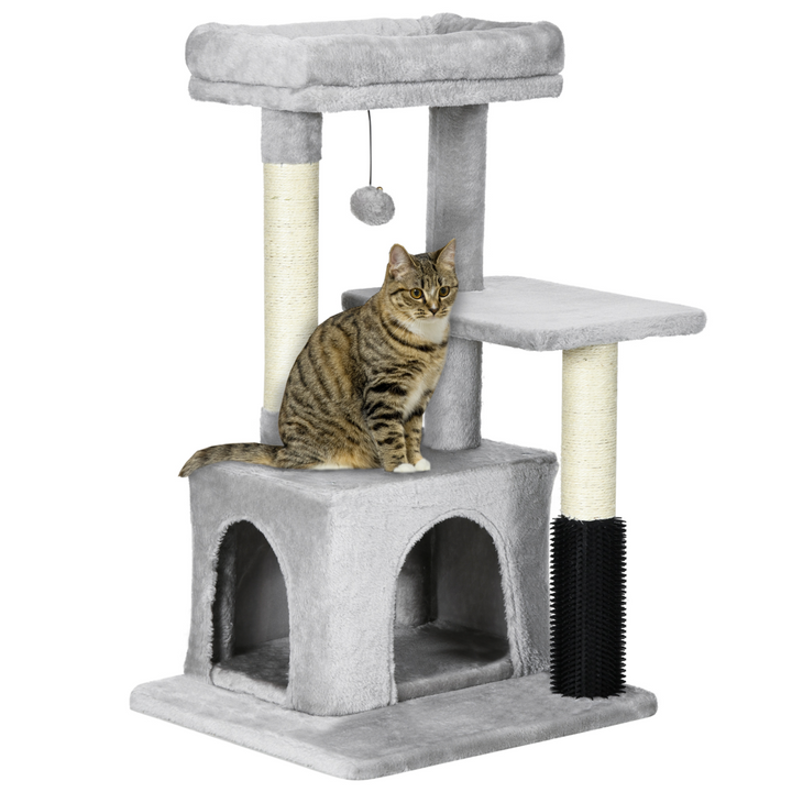 PawHut Cat Tree Climbing Activity Centre – Grey Multi-Level Cat Tower with Sisal Scratching Surface, Condo & Washable Top Bed