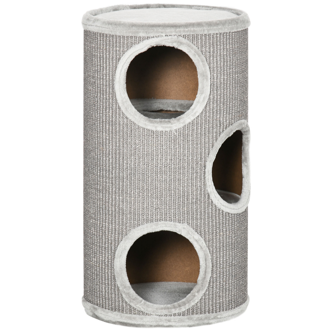 Cat Barrel Kitten Tree Tower for Indoor Cats (70cm) | Grey