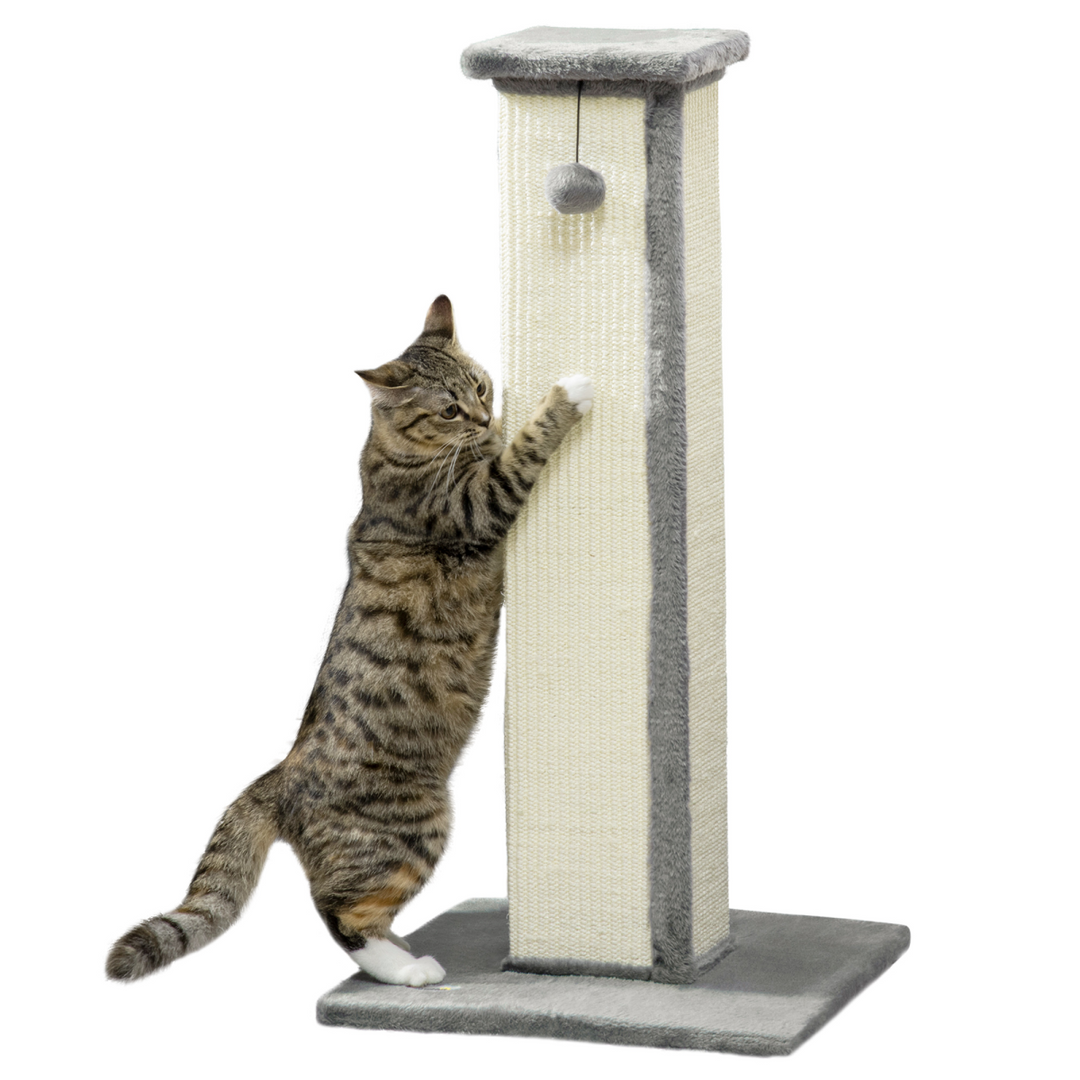 Ultimate Cat Scratching Post 81cm with Sisal Rope & Plush Toy Ball - Grey