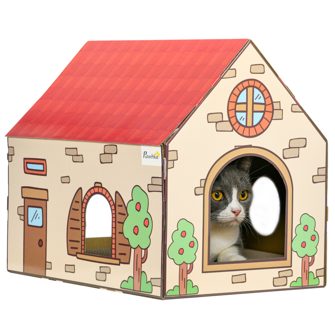 PawHut Eco-Friendly Cat House & Scratcher - Fun Retreat for Indoor Cats!