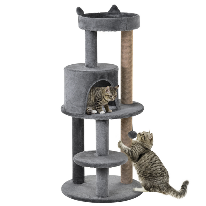 104cm Deluxe Cat Activity Tree w/ Scratching Posts Ear Perch House - Grey