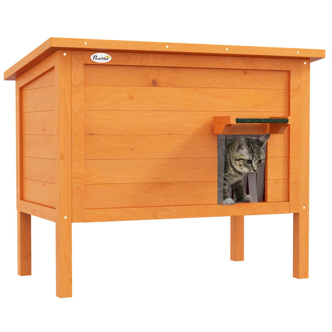 PawHut Insulated Outdoor Cat House with Openable Roof – Orange