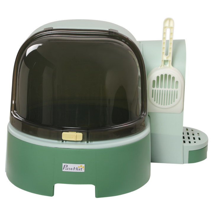 PawHut Chic 2-in-1 Cat Litter Tray with Pull-Out Drawers & Scoop - Green