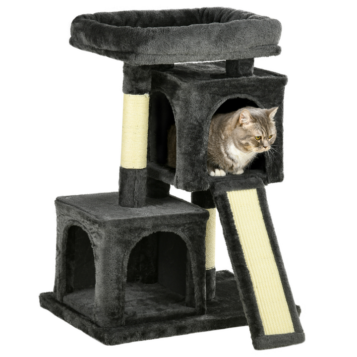 Deluxe Cat Activity Tree with Scratching Posts & Cozy Perches - Black Pawhut