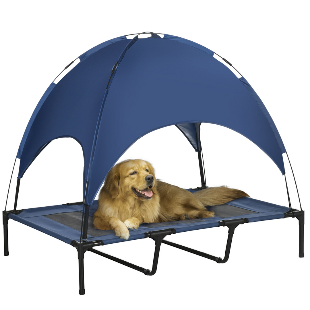 CoolComfort Elevated Dog Bed with UV Canopy - Stylish Pet Relaxation Zone
