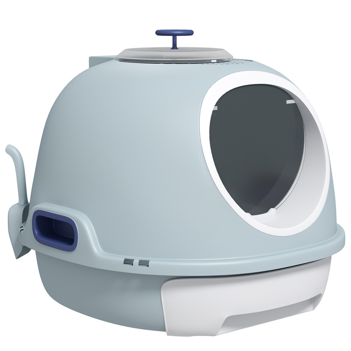 PawHut Space Capsule Cat Litter Box with Scoop, Front Entry & Top Exit – Blue (47 × 55 × 44cm)