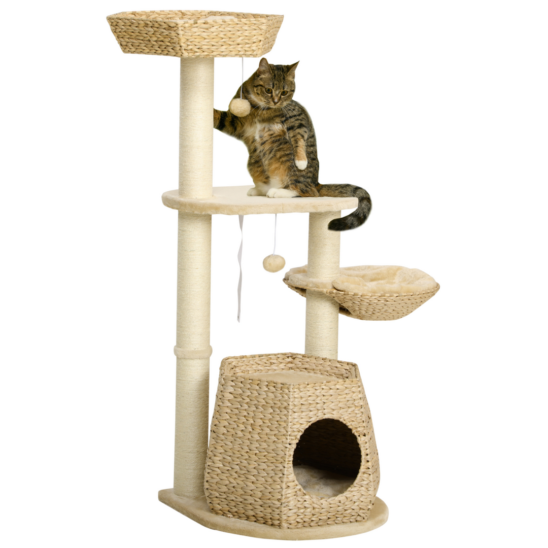 PawHut Multi-Level Cat Tree with Cattail Bed, Sisal Posts & Play Ball