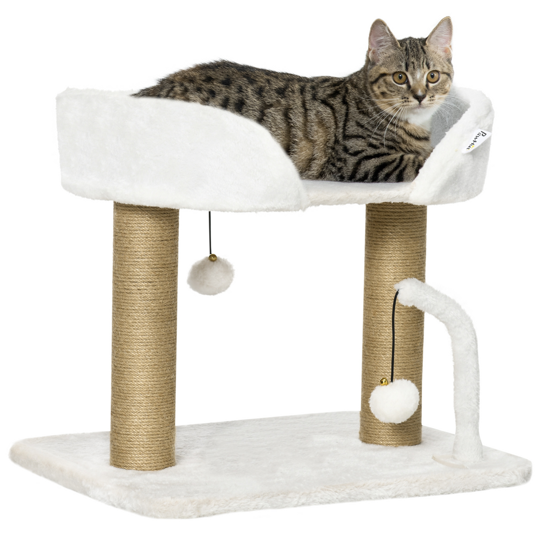 Deluxe 42cm Indoor Cat Tree with Jute Scratching Post – Interactive Toy Balls & Plush Polyester Finish