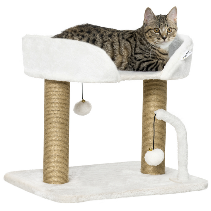 Deluxe 42cm Indoor Cat Tree with Jute Scratching Post – Interactive Toy Balls & Plush Polyester Finish