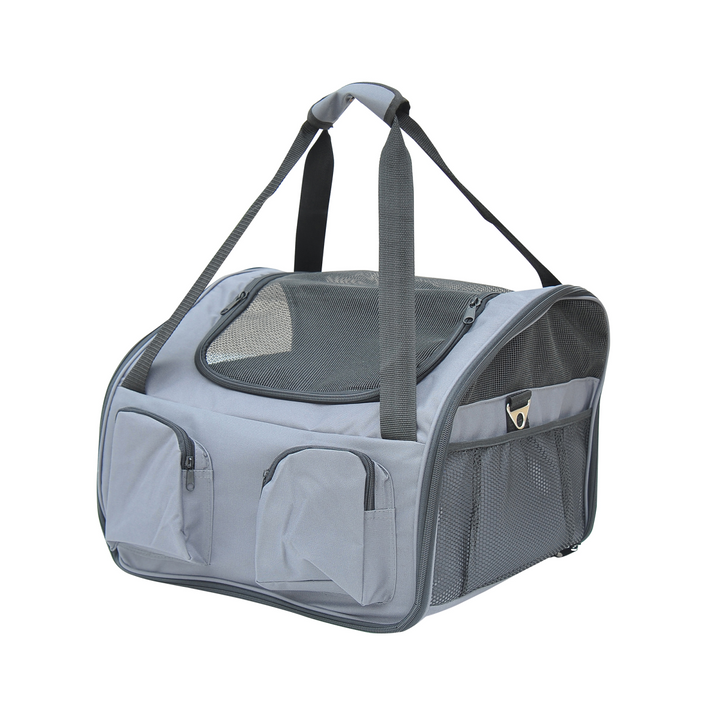 PawHut Foldable Pet Carrier Bag, Portable Travel Cage with Mesh Windows – Grey