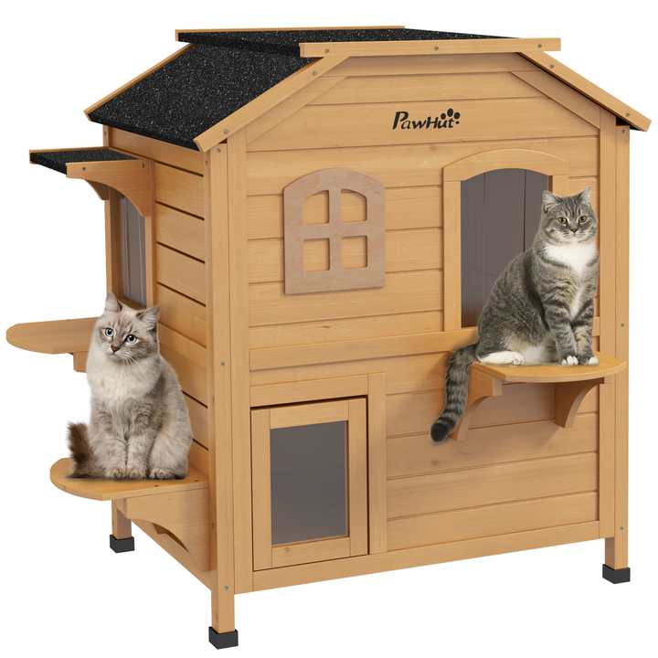 Cozy Outdoor Wooden Cat House - Multi-Level Shelter for Happy Feline Retreats