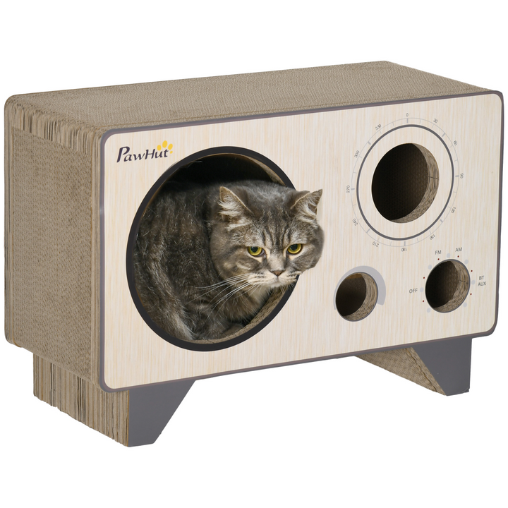 PawHut Vintage Radio Cat Scratching Board & House with Catnip Fun!