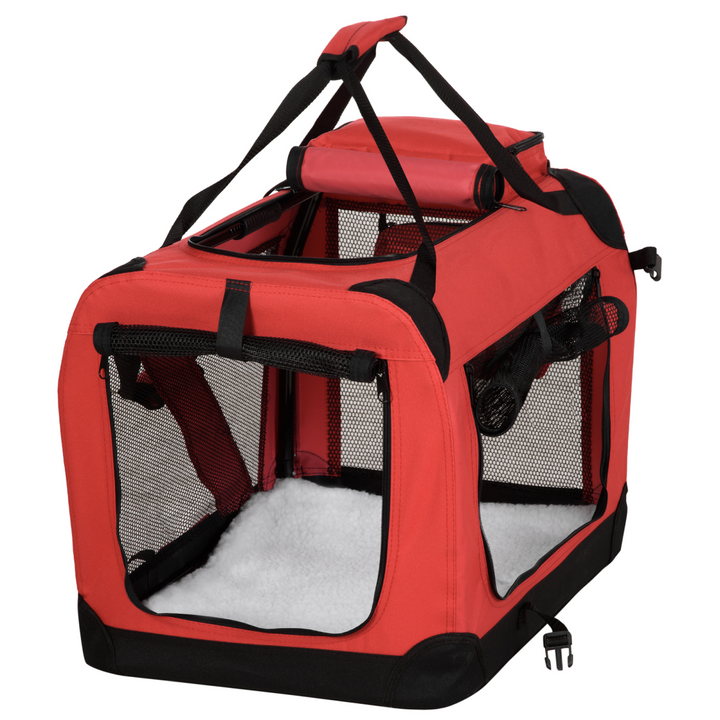 PawHut Folding Pet Carrier Bag, Soft Portable Travel Crate with Washable Bed – Red (60 × 42 × 42cm)