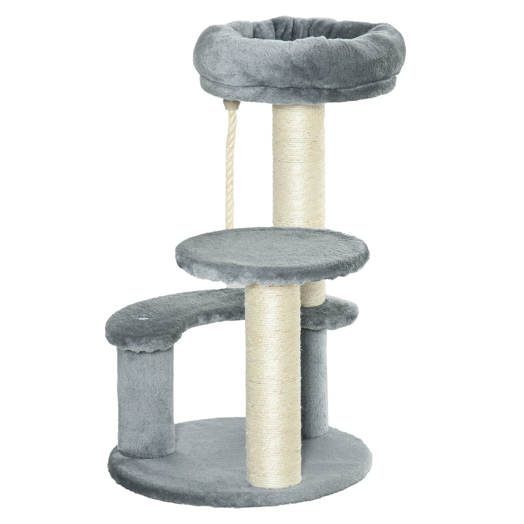 PawHut Cat Tree: 2-Perch Scratching Post & Play Center with Hanging Rope