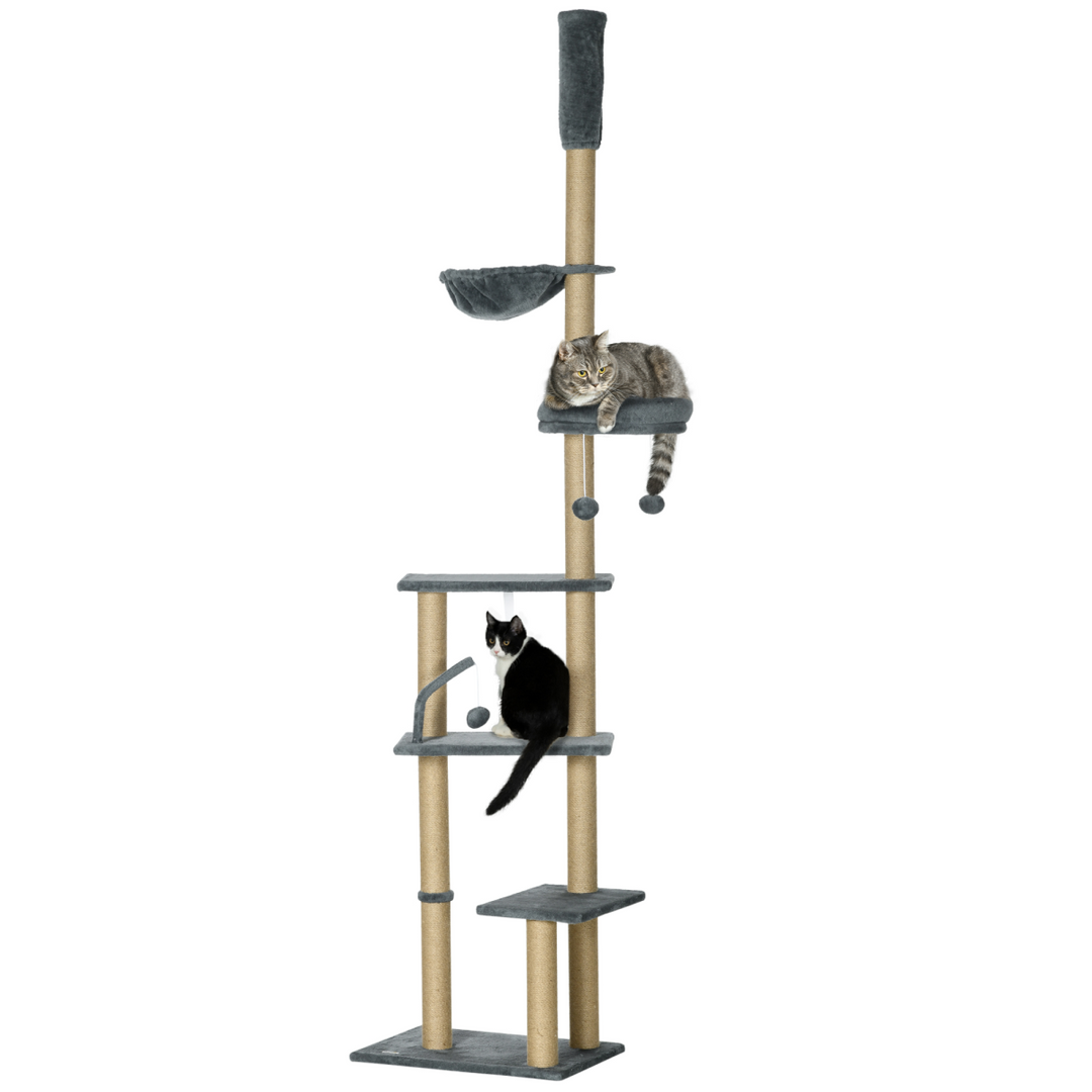 Deluxe 6-Tier Cat Tree Tower with Hammock & Scratching Post - Grey