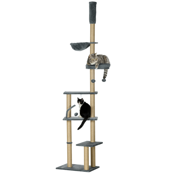Deluxe 6-Tier Cat Tree Tower with Hammock & Scratching Post - Grey