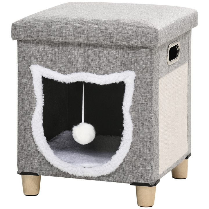PawHut 2-in-1 Cat Bed Ottoman with Removable Cushion & Scratching Pad