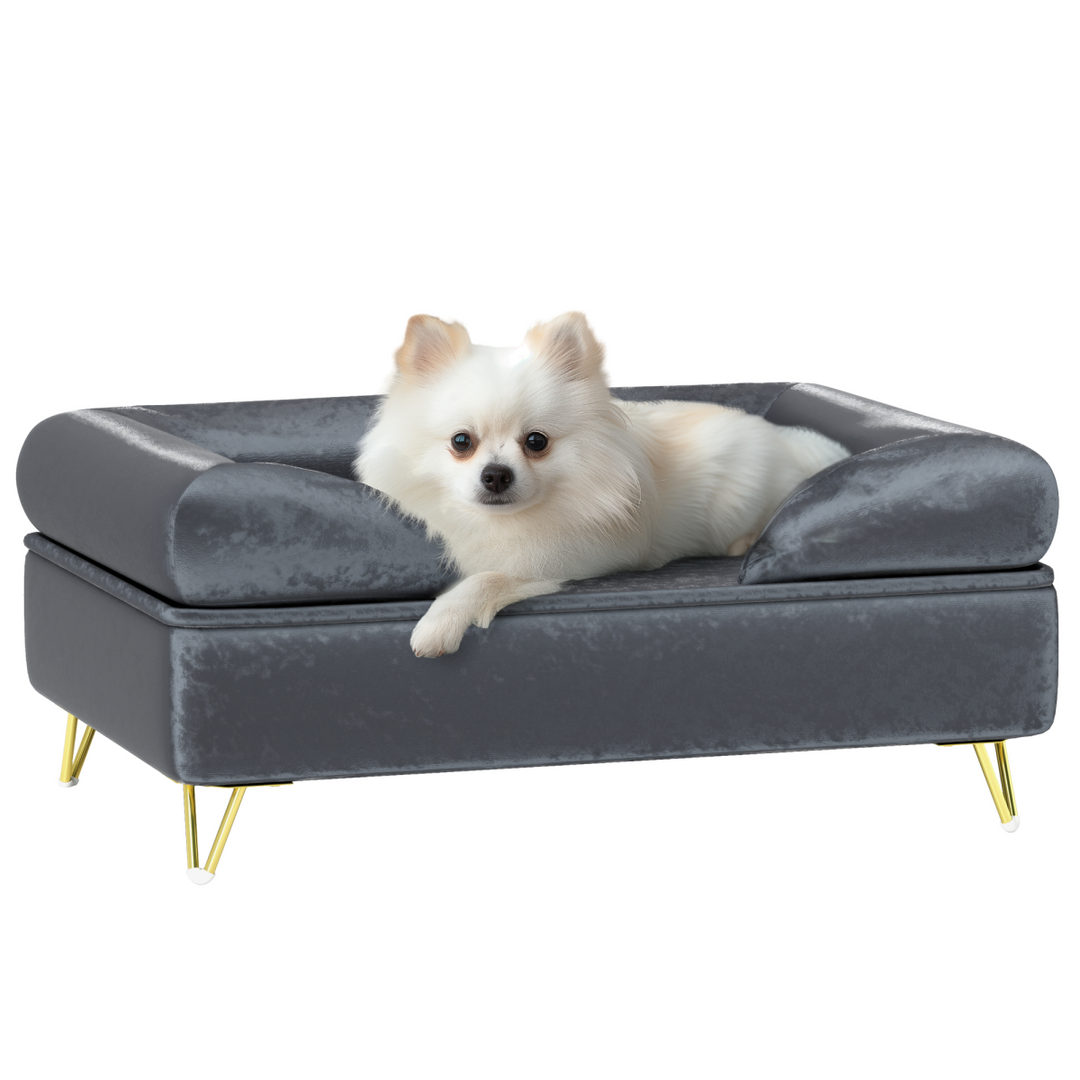 PawHut Luxurious Grey Dog Sofa with Removable Washable Cover & Cushioned Comfort
