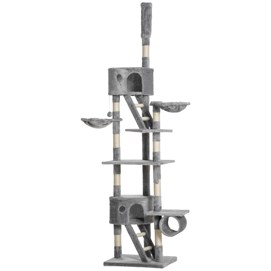 Elevated Adventure: PawHut Adjustable Floor-to-Ceiling Cat Tree - Light Grey