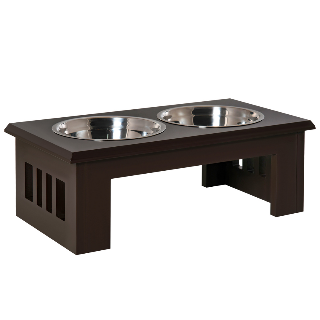 PawHut Raised Dog Bowls with Double Stainless Steel Bowls | Brown