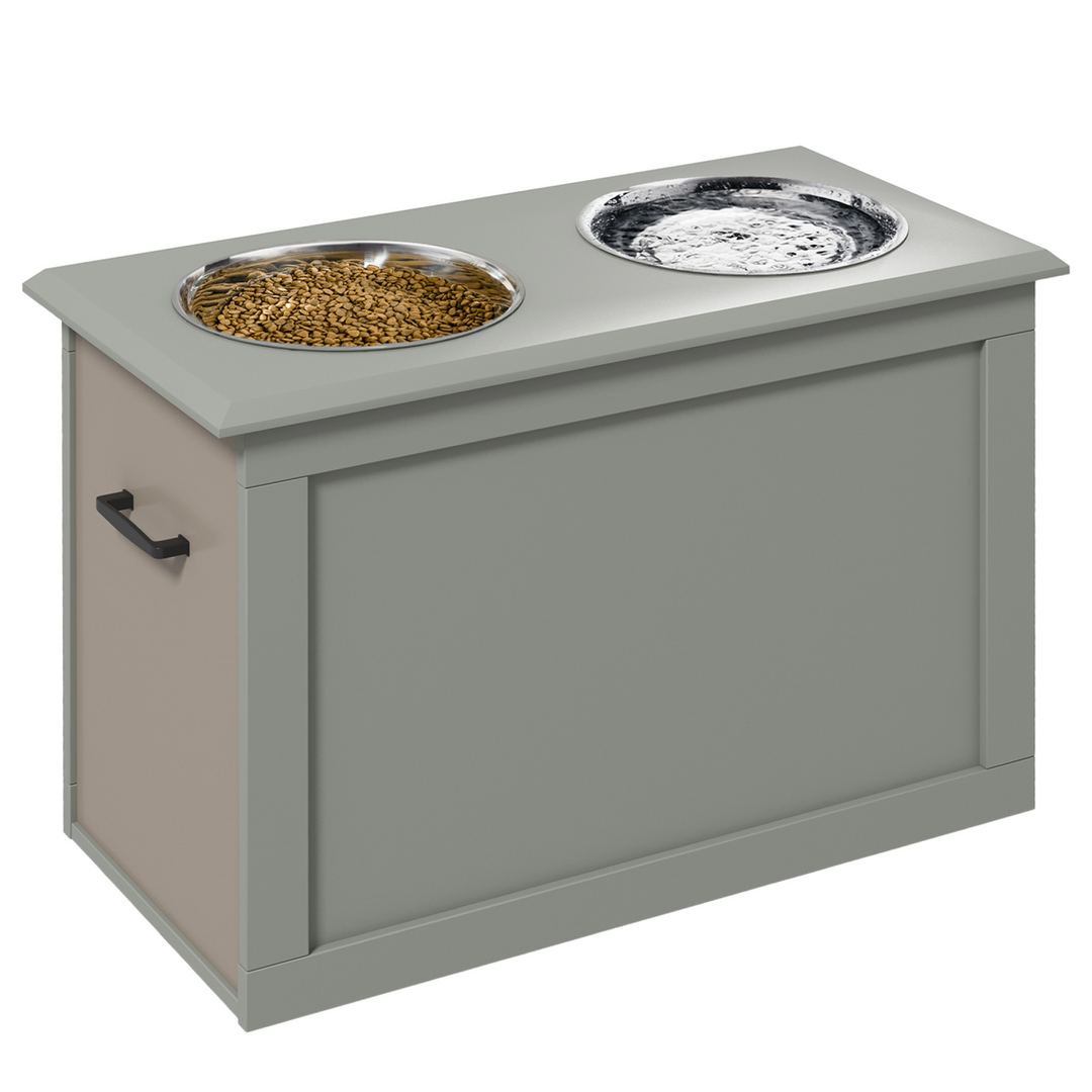 PawHut Elevated Dog Bowl Set with Storage – Grey Double Feeding Station for Large Dogs