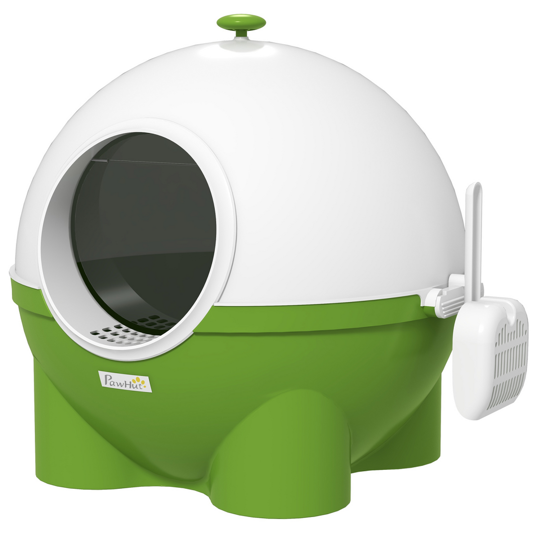 Smart Hooded Cat Litter Box - Stylish Green, 53x51x48cm, Includes Scoop!