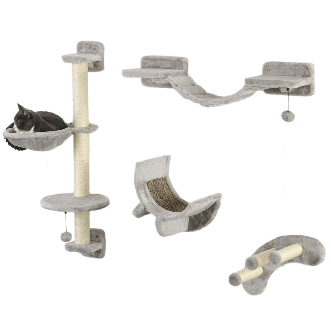 PawHut Cat Wall Furniture Set: 4-Piece Climbing Shelf & Hammock for Happy Cats