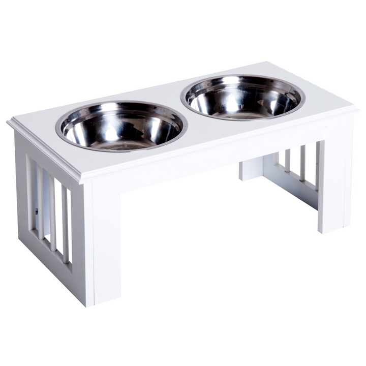PawHut Raised Pet Feeder with Elevated Stand & 2 Stainless Steel Bowls – White (58.4cm)