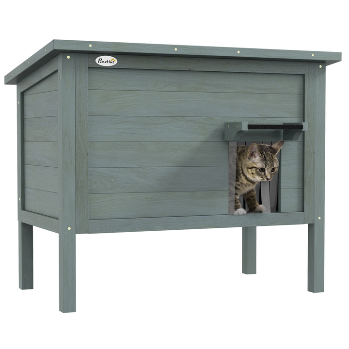 CozyFeline Insulated Outdoor Cat House with Openable Roof - Charcoal Grey