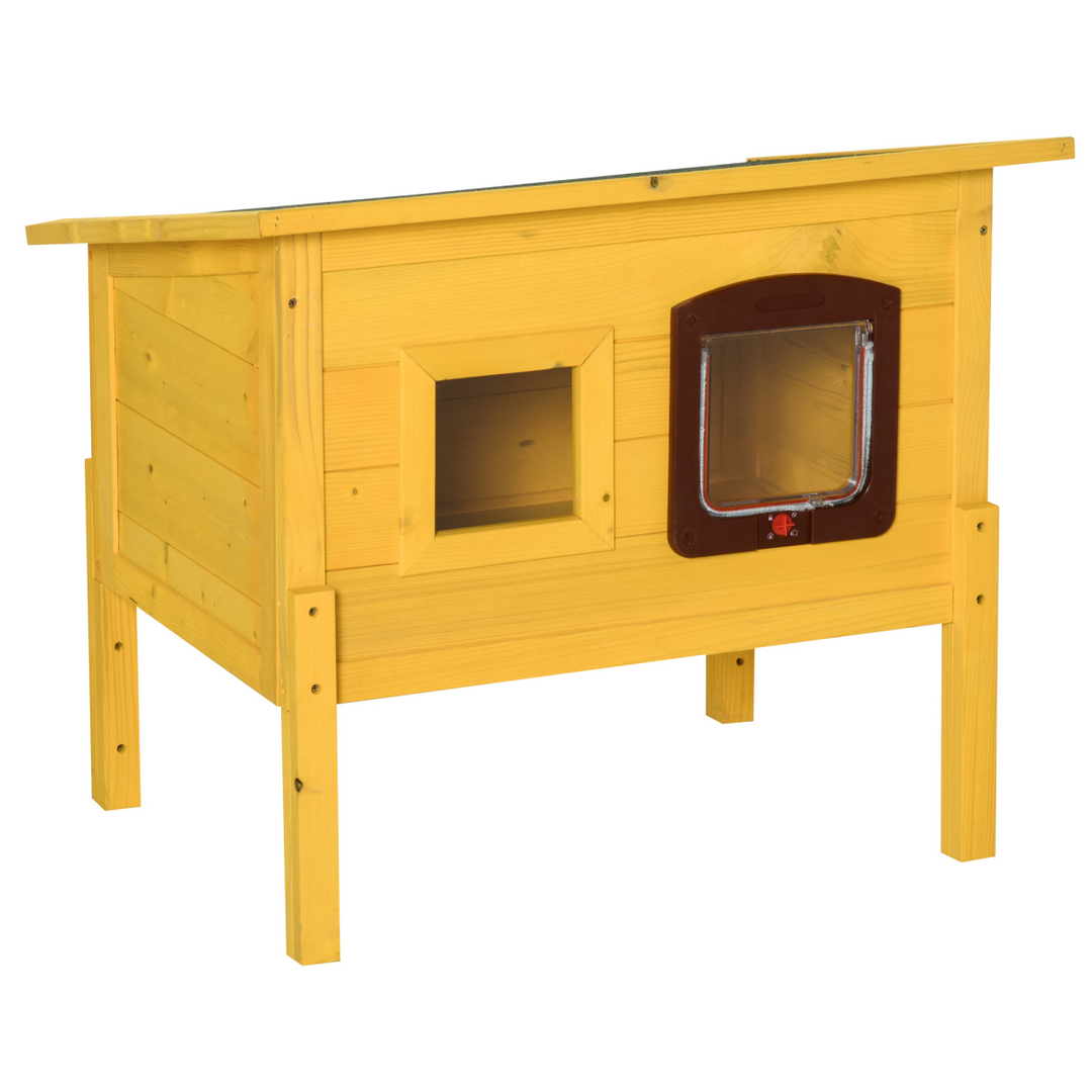 PawHut Wooden Outdoor Cat House with Openable Roof, Lockable Door & Window – 70 × 51.5 × 60cm