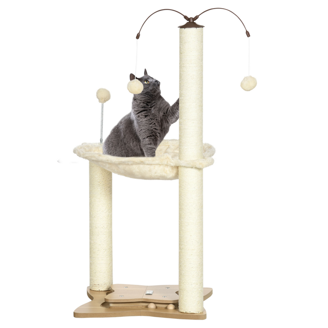 Beige PawHut Cat Tree: Hammock, Scratching Posts & Toy Balls - Ultimate Play Haven!