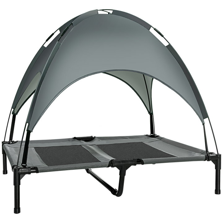 92 cm Elevated Dog Bed Cooling Raised Pet Cot UV Protection Canopy Grey Pawhut